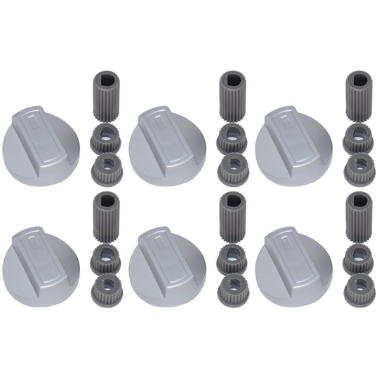 6 X New World Universal Cooker Oven Grill Hob Control Knob And Adaptors Silver