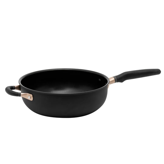Meyer Accent Induction Hob Pan 26Cm/4.3 Litres Saute Pan - Stackable Chefs Pan, Anti Spill Shape, Black, Aluminium & Non Stick