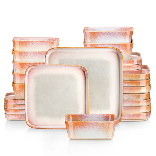 Vancasso Nebula 24-Piece Stoneware Dinner Service Set Blue, Square Crockery Set For 8 People, With 8 Dinner Plates, Dessert Plates And 8 Bowls
