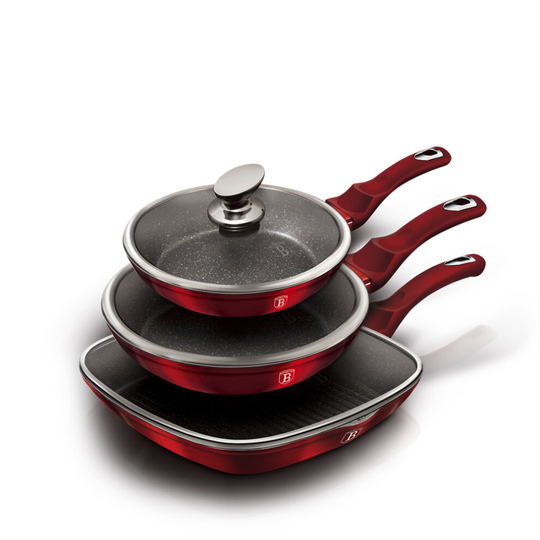 Berlinger Haus 3 Pcs Marble Non Stick Frying Pan Grill Aluminium Set