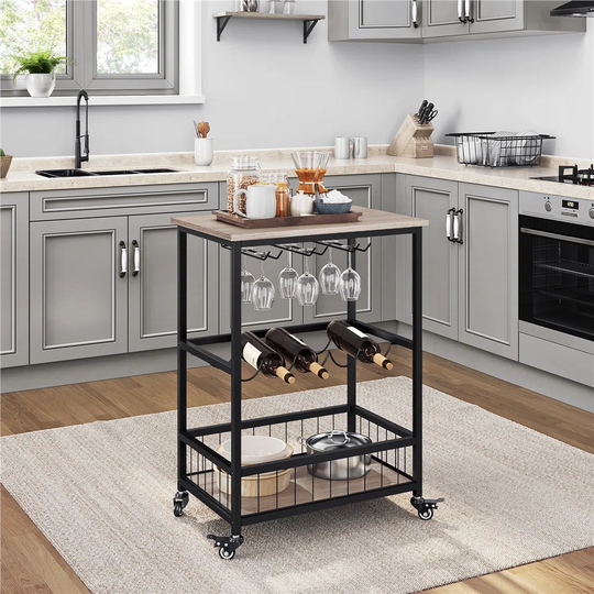 Gaithersburg 5 Bottle Floor Tabletop Wine Bottle and Glass Rack in Grey