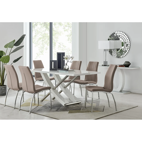 Mayfair 6 Dining Table And 6 Cappuccino Isco Chairs