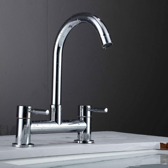 Modern Kitchen Mixer Tap Two Handles Two Holes Bathroom Sink Tap Basin Mixer Tap Professional High-Arc Kitchen Tap with Standard Fitting