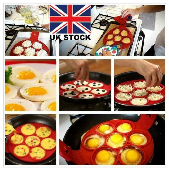 Silicone Pancake Mould 7 Holes Egg Maker Nonstick Fat Reducing UK Seller