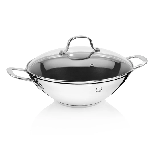 28cm Non-Stick Stainless Steel Wok with Lid