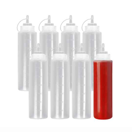 8 Squeeze Clear Plastic Sauce Bottles With Lids For Syrup Oil Ketchup Mustard Condiments - BPA Free, 680Ml