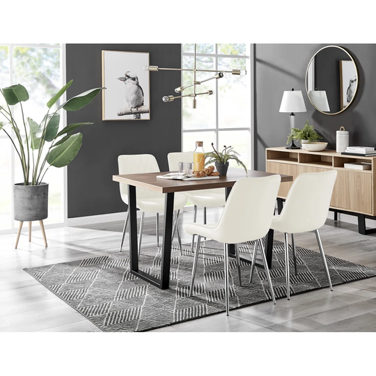 Kylo Brown Wood Effect Dining Table & 4 Cream Pesaro Silver Leg Chairs