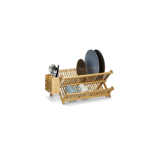 Relaxdays Cross Dish Drainer with Cutlery Basket, Total Size: 24 x 46 x 28 cm Bamboo Dish Rack Wooden Dish Dryer Foldable Folding For Large Plate