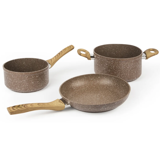 Wood & Stone 3 Piece Aluminium Non Stick Cookware Set