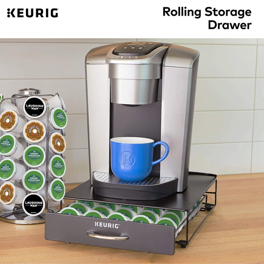 Under storage drawer, coffee capsule storage, for up to 35 K-cup pads