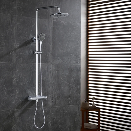 Bathroom Thermostatic Valve Shower Mixer Set, Handheld Shower And With Adjustable 9" Overhead Rainfall Shower Taps, Twin Head & Body Galvanized Set