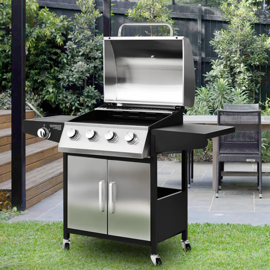Abryl Dakota Fields 4 - Burner Free Standing Natural Gas 9900 BTU Gas Grill with Side Burner and Cabinet