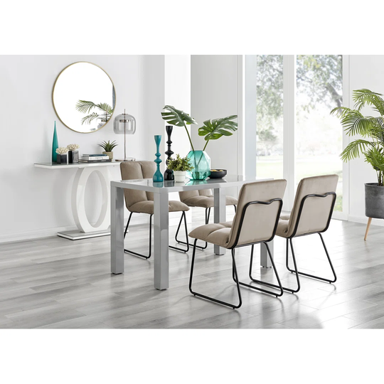 Pivero Grey High Gloss Dining Table & 4 Taupe Menen Chairs