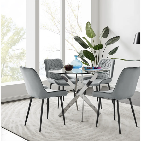 Novara 100Cm Round Dining Table And 4 Blue Pesaro Black Leg Chairs