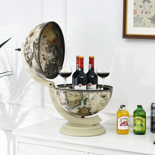 Tabletop Globe Bar Cabinet Storage w/Nautical Chart Wood Wine Stand