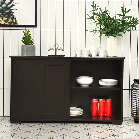 Kitchen Sideboard, Buffet Cabinet With Sliding Doors And Adjustable Shelf, Wooden Storage Cupboard Unit For Living Room, Dining Room And Hallway (Crea