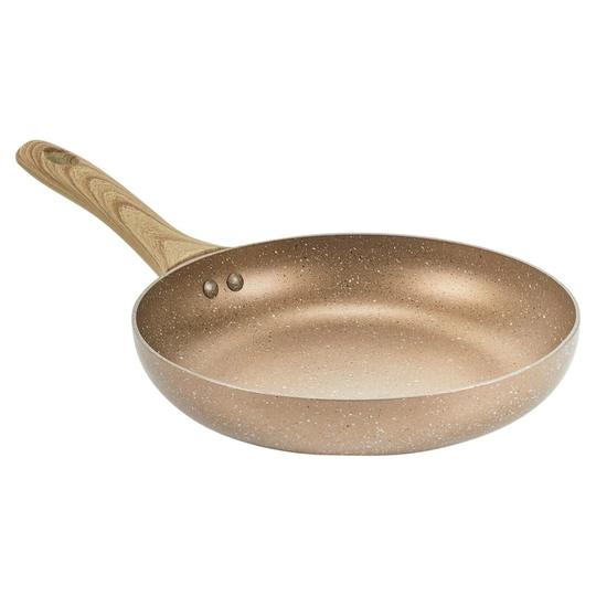 Belfry Kitchen Rose Gold Pots & Pans With Wood Look Handles[24Cm Frying Pan + 28Cm Frry Pan + 18Cm Sauce + 20Cm Sauce [848357]]