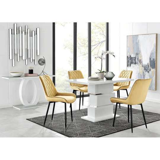 Apollo 4 Dining Table And 4 Mustard Pesaro Black Leg Chairs
