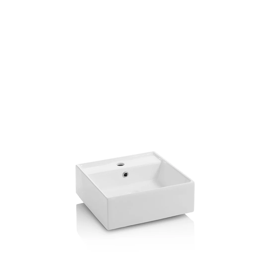 Adia White Ceramic Square Countertop Basin Bathroom Sink with Faucet and Overflow