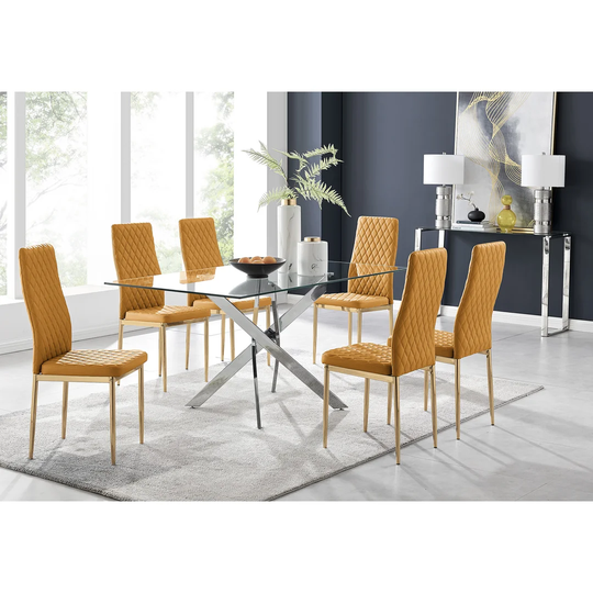 Eubanks 6 Dining Table And 6 Mustard Gold Leg Chairs