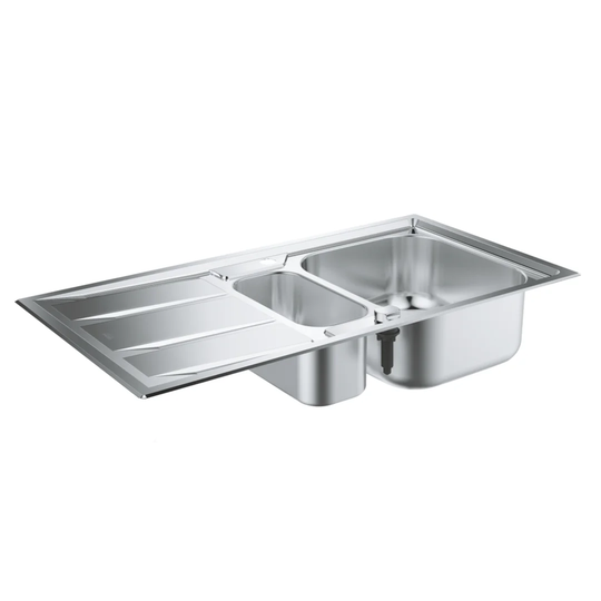 GROHE K400+ 1.5 bowl stainless steel sink with drainer, built-in, with overflow and automatic waste fitting, 983x513mm 31569SD0