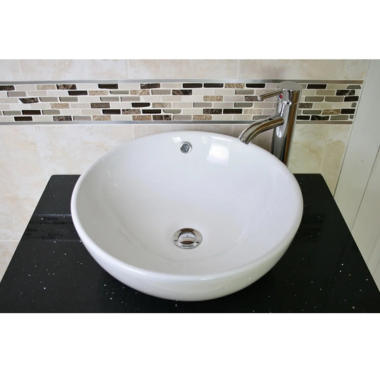 Dandor White Ceramic Round Countertop Basin with Overflow