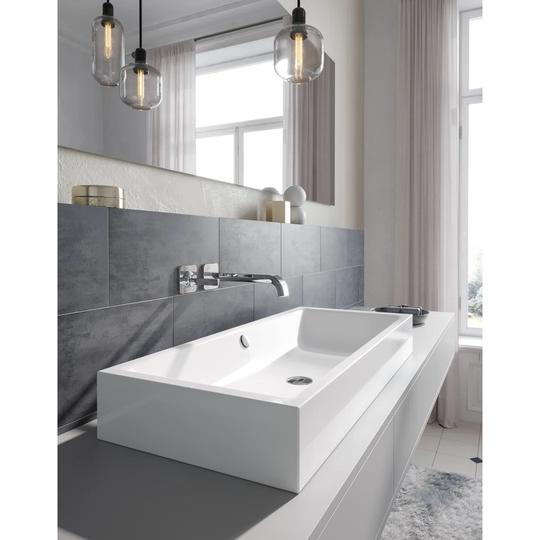 Cold Grey Steel Enamel Rectangular Countertop Bathroom Sink