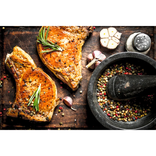 Grilled Pork Steak - Wrapped Canvas Photograph