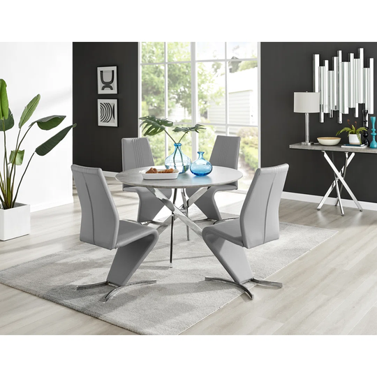 Novara Grey Concrete Effect 120Cm Round Dining Table & 4 Grey Willow Chairs