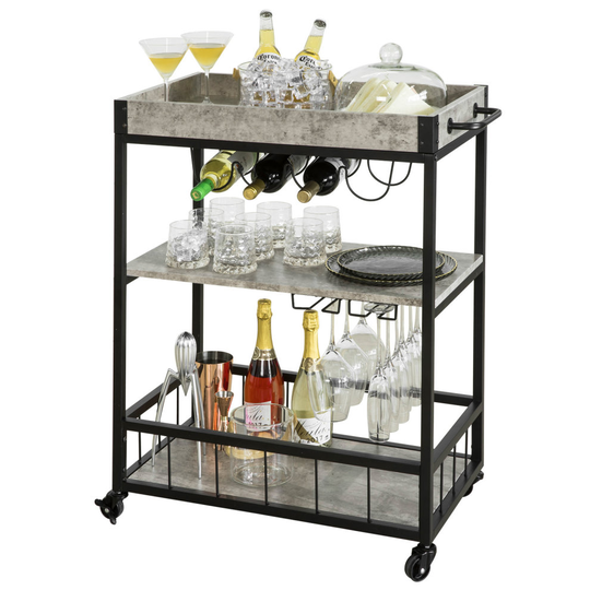 SoBuy® FKW56-HG, 3 Tiers Kitchen Trolley Serving Trolley with Wine Rack