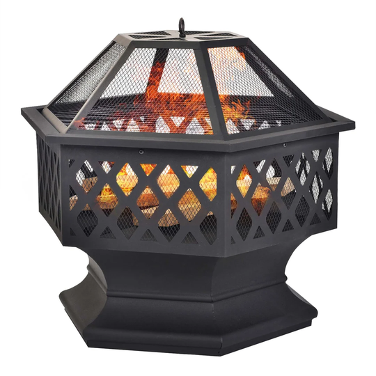 Rothsville 58Cm H x 70Cm W Steel Wood Burning Outdoor Fire Pit with Lid