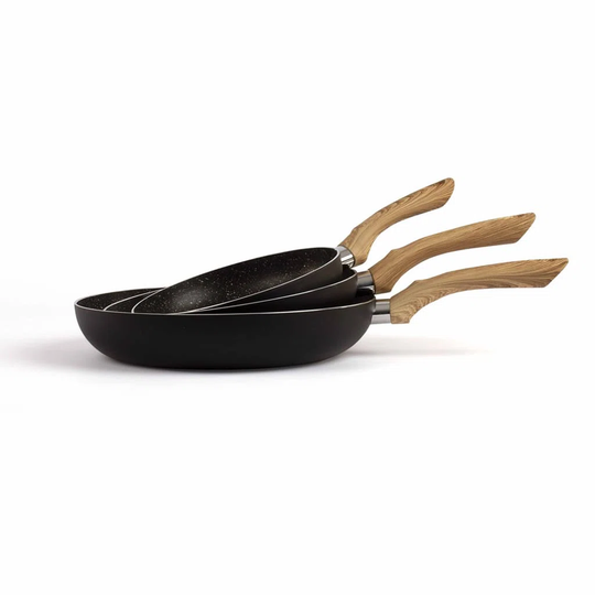 Livoo 3-Piece Frypan Set Stone & Wood-Look Aluminium