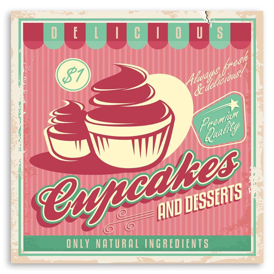 Canvas Print, Retro Cupcake Sign
