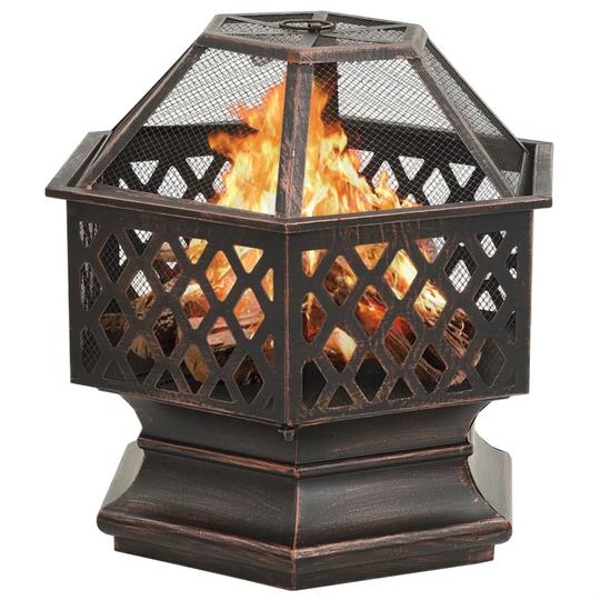 Rustic Fire Pit With Poker 62X54x56 Cm XXL Steel
