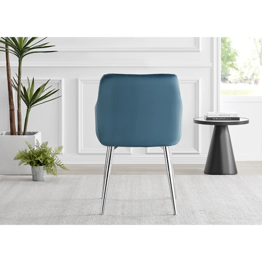 Novara 120Cm Round Glass Dining Table & 4 Blue Calla Silver Leg Velvet Chairs