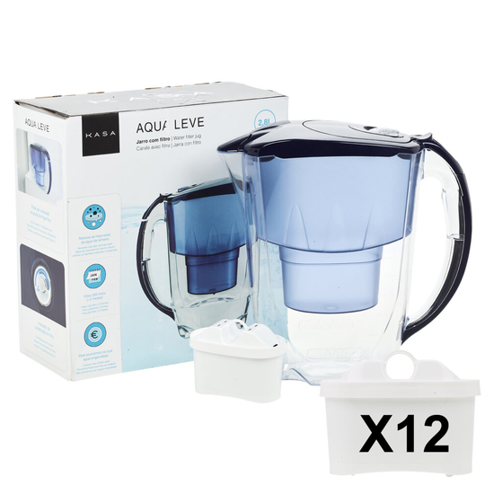 (Jug with 12 Replacement Filter Cartridges) 2.8L KASA Aqua Water Filter Jug + 6/12 Cartridges