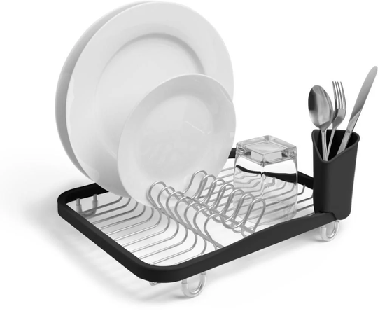 Dish Rack With Removable Utensil Holder Black