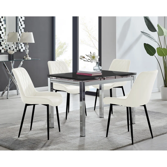 Cosmo Dining Table And 4 Black Pesaro Gold Leg Chairs