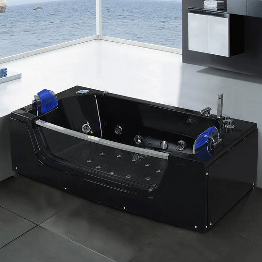 Jamaica Bath Tub Spa Black Whirlpool Bathtub 180 x 90 cm Hot Tub Chromotherapy