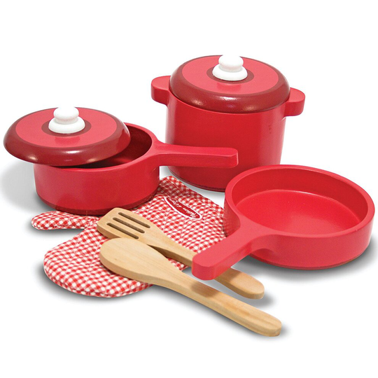 Melissa & Doug Wooden Play Kitchen Accessory Set Pot and Pans