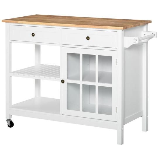 HOMCOM Kitchen Island on Wheels Utility Cart with Towel Rack, White