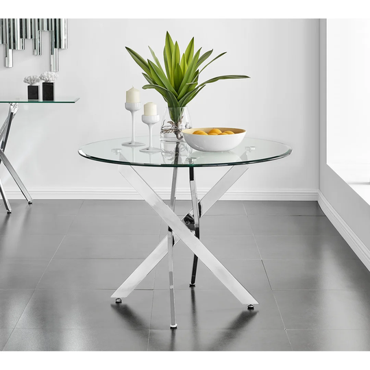 Novara 100Cm Round Dining Table And 4 Blue Pesaro Gold Leg Chairs