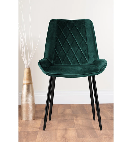 Leonardo Black Leg Glass Dining Table & 4 Green Pesaro Black Leg Chairs