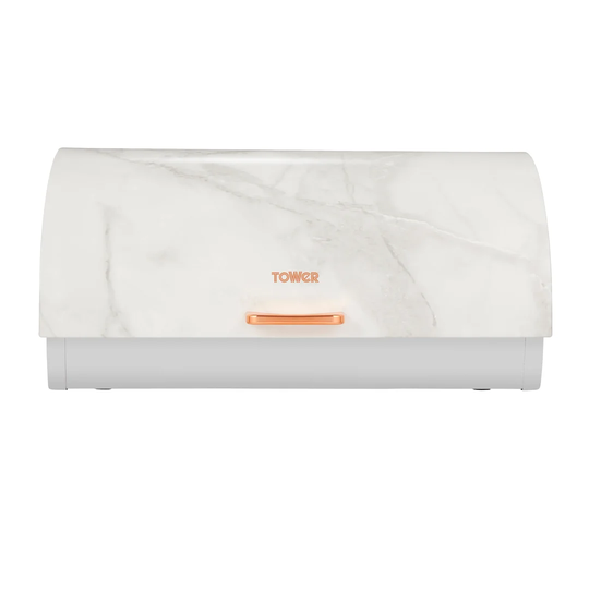 Tower T826003WR Roll Top Bread Bin, Stainless Steel, White Marble and Rose Gold