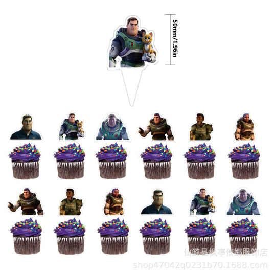 (SmallFlag) Lightyear Theme Decorations Cupcake Picks Happy Birthday Party Set