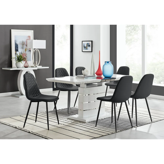 Chowchilla High Gloss Extending Dining Table And 8 Black Black Leg Chairs