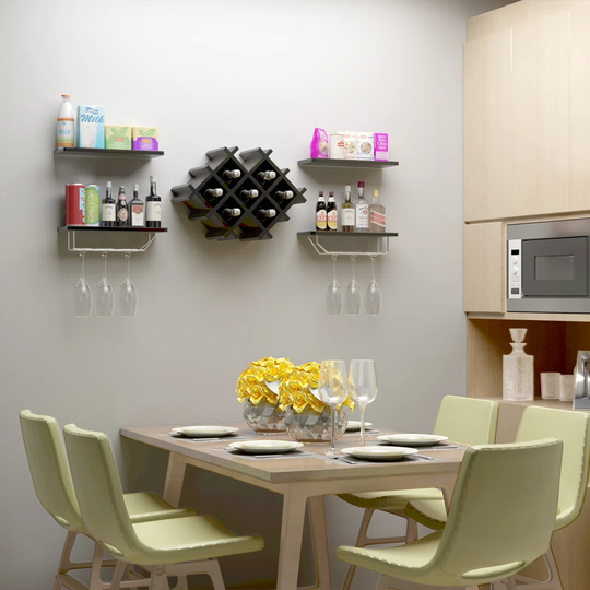 7 Bottle Wall Mounted Wine Bottle & Glass Rack