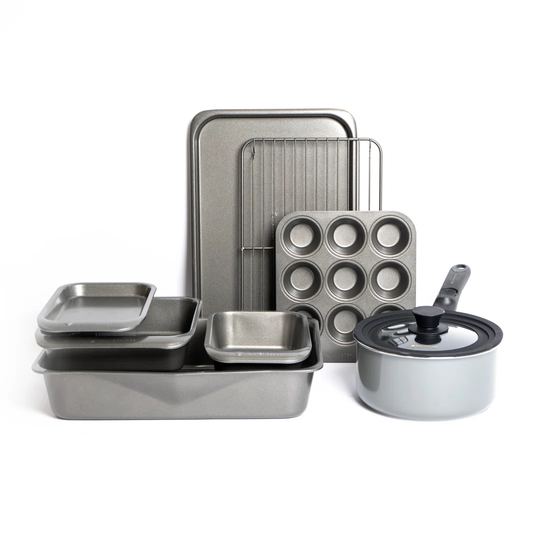 MasterClass Set of Smart Space Stacking Non-Stick Bakeware Set 7 Piece, Non-Stick Saucepan Set