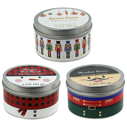 Gift Set 3 x Holiday Scented Candles Christmas Fragrance Winter Nutcracker Metal