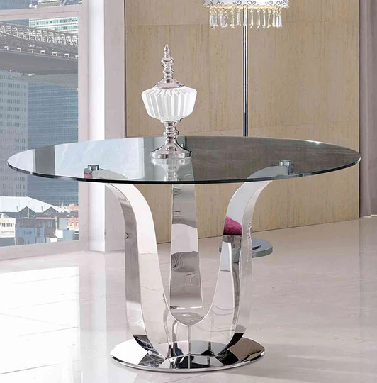 Glass and Steel Dining Table